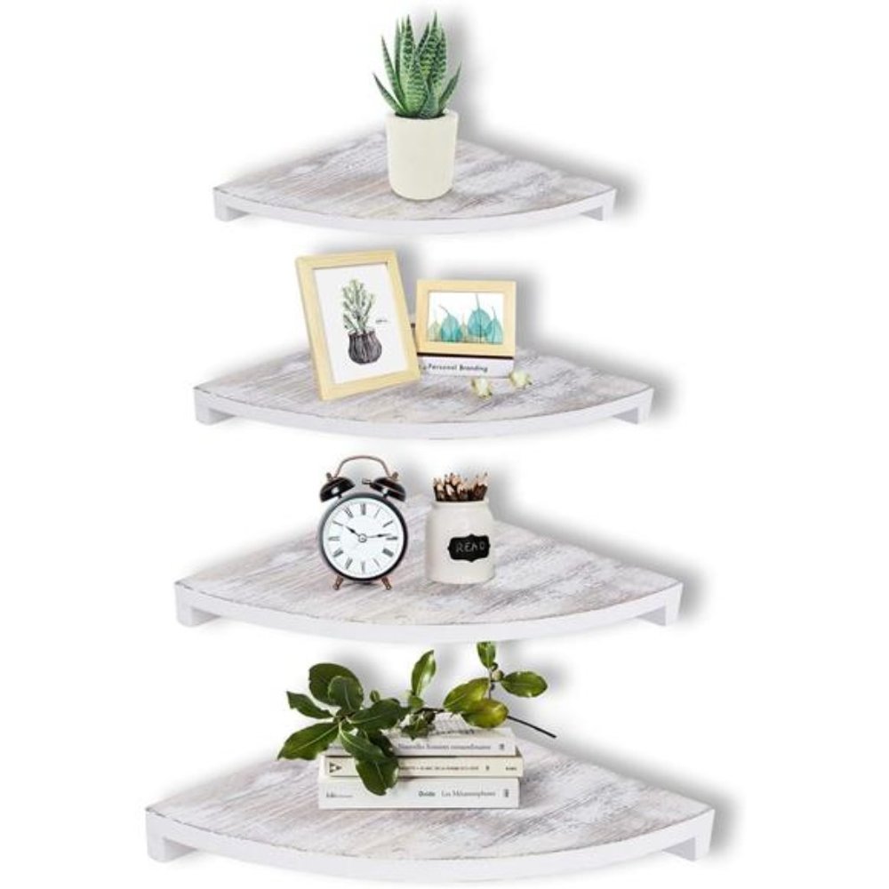 Corner Shelf Wall Mounted Set of 4, White Corner Shelves, Wall Storage Shelves